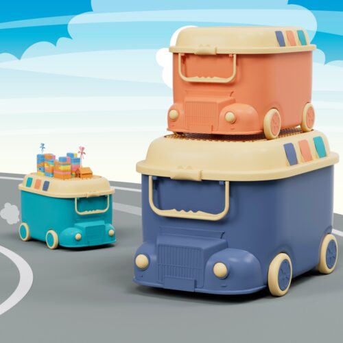 Keezi 3PCS Toy Storage Box Cute Car Toy Container Kids Toys Organiser Snack Boxes - Image 7
