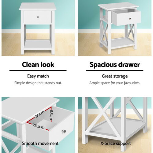 Artiss Bedside Table 1 Drawer with Shelf - EMMA White - Image 4