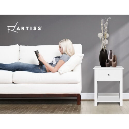 Artiss Bedside Table 1 Drawer with Shelf - EMMA White - Image 6