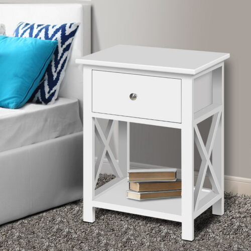 Artiss Bedside Table 1 Drawer with Shelf - EMMA White - Image 7