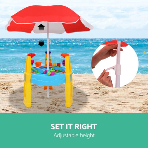 Keezi Kids Sandpit Pretend Play Set Water Sand Table Children Outdoor Toy Umbrella - Image 4