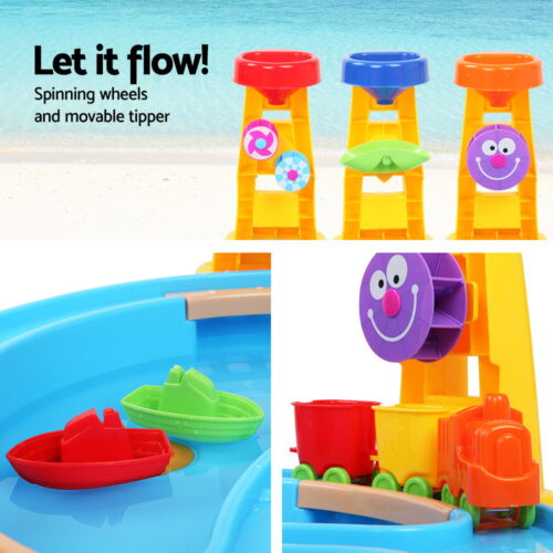 Keezi Kids Sandpit Pretend Play Set Water Sand Table Children Outdoor Toy Umbrella - Image 6