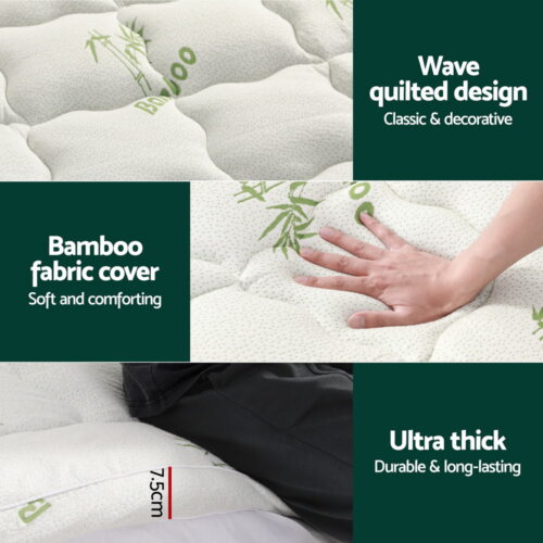 Giselle Bedding Mattress Topper Pillowtop Bamboo 7.5cm Double - Image 6