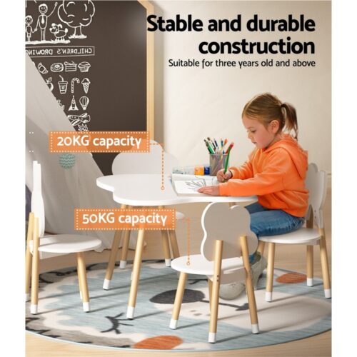 Keezi 5PCS Kids Table and Chairs Set Children Activity Study Play Desk White - Image 4
