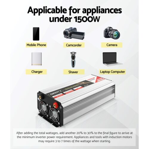Giantz 1500W Puresine Wave DC-AC Power Inverter - Image 7