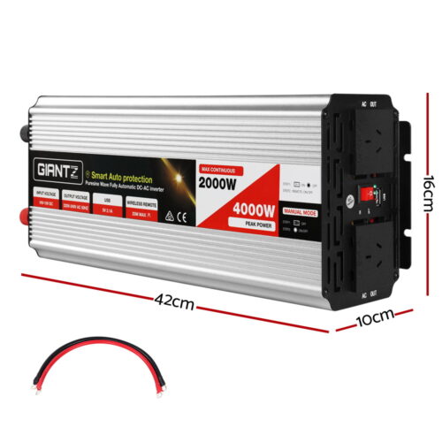 Giantz Power Inverter 2000W or 4000W Pure Sine Wave 12V-240V Camping Boat Caravan - Image 2