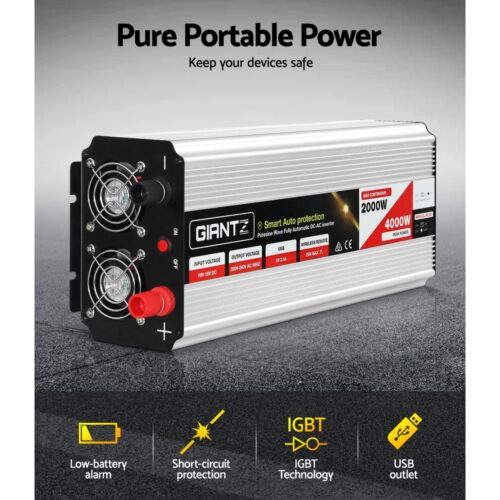 Giantz Power Inverter 2000W or 4000W Pure Sine Wave 12V-240V Camping Boat Caravan - Image 5