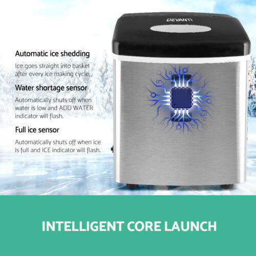 Devanti 15kg Ice Maker Machine Silver - Image 3