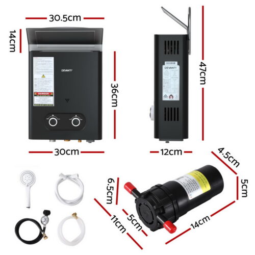 Devanti Portable Gas Water Heater LPG-powered System Black With Pump - Image 2