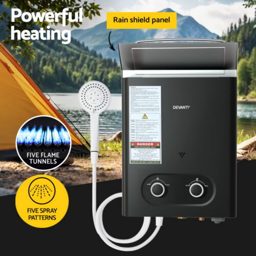 Devanti Portable Gas Water Heater LPG-powered System Black With Pump - Image 4