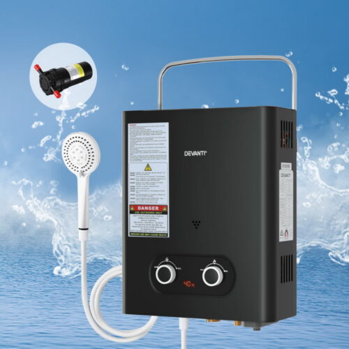 Devanti Portable Gas Water Heater LPG-powered System Black With Pump - Image 8