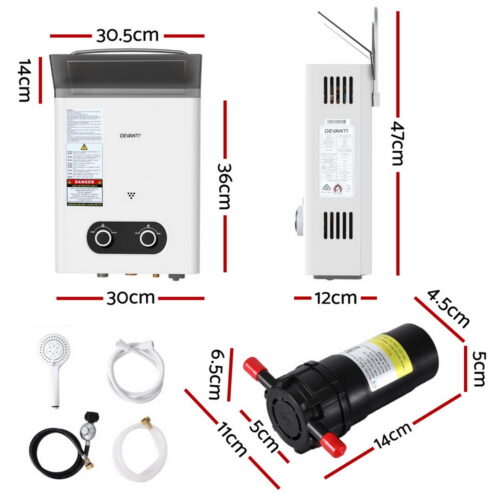 Devanti Portable Gas Water Heater LPG-powered System White With Pump - Image 2