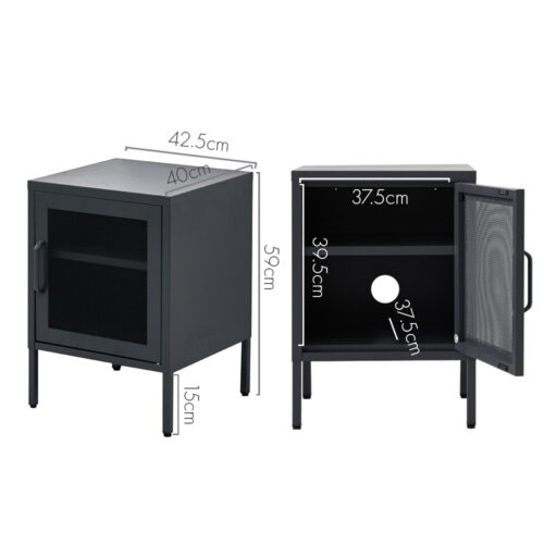 ArtissIn Bedside Table Mesh Door Cabinet - Black - Image 2