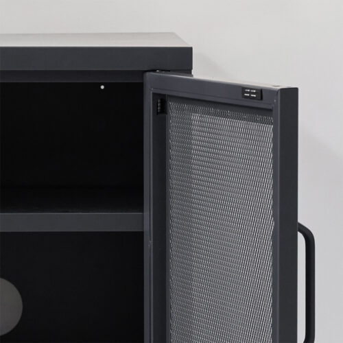 ArtissIn Bedside Table Mesh Door Cabinet - Black - Image 4