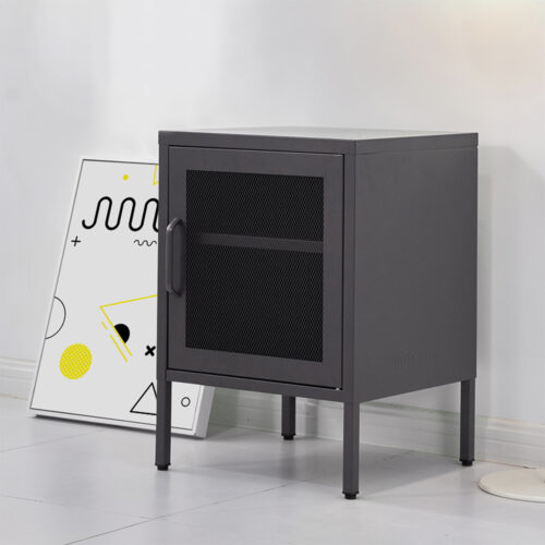 ArtissIn Bedside Table Mesh Door Cabinet - Black - Image 5