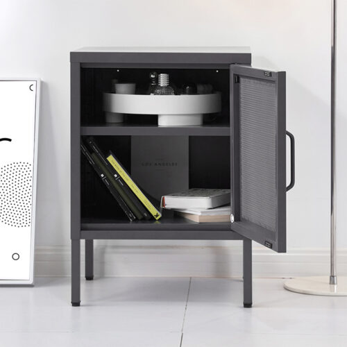 ArtissIn Bedside Table Mesh Door Cabinet - Black - Image 6