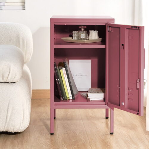ArtissIn Bedside Table Metal Cabinet - MINI Pink - Image 3