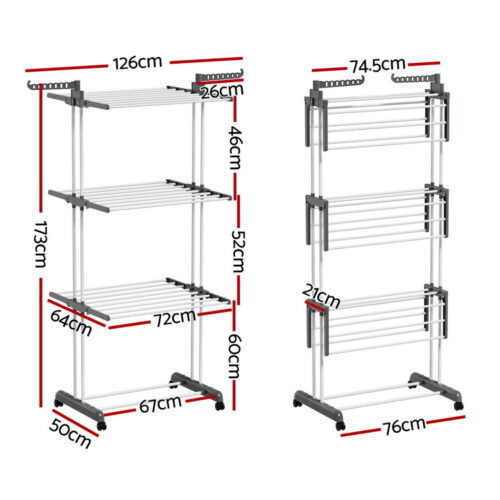Artiss Clothes Airer Drying Rack 173cm Coat Hanger Foldable - Image 4
