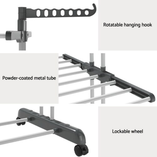 Artiss Clothes Airer Drying Rack 173cm Coat Hanger Foldable - Image 8