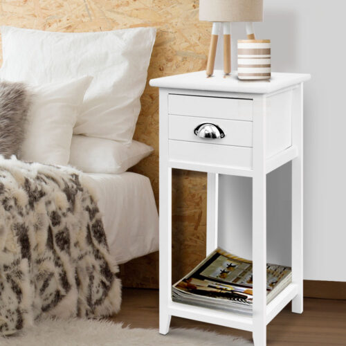 Artiss Bedside Table Vintage - THYME White - Image 7