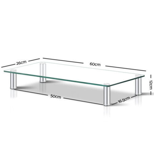 Artiss Monitor Stand Riser with Height Adjustable Computer Laptop Printer Screen Glass Display Shelf - Image 2