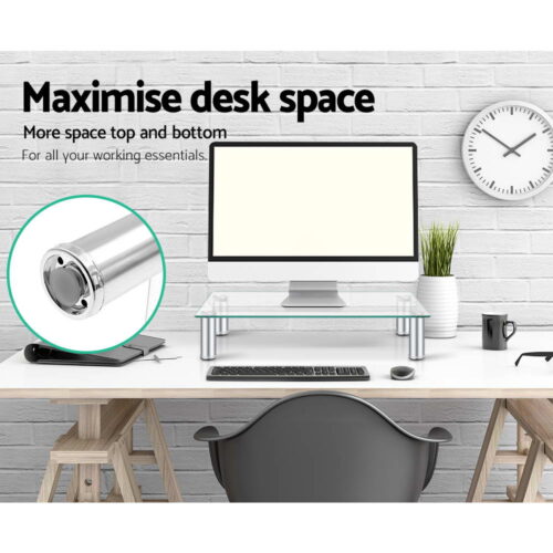 Artiss Monitor Stand Riser with Height Adjustable Computer Laptop Printer Screen Glass Display Shelf - Image 4