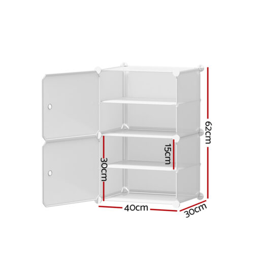 Artiss Shoe Rack DIY Set of 2 Storage Cube Stackable White - Image 4