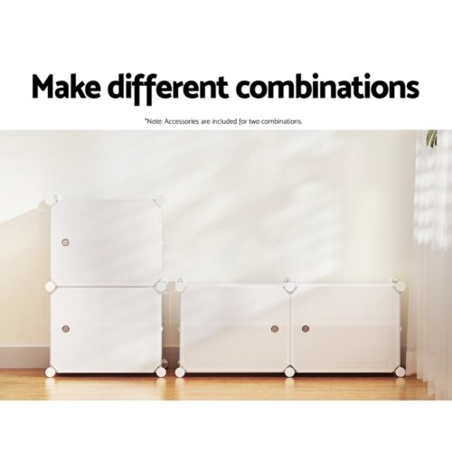Artiss Shoe Rack DIY Set of 2 Storage Cube Stackable White - Image 8
