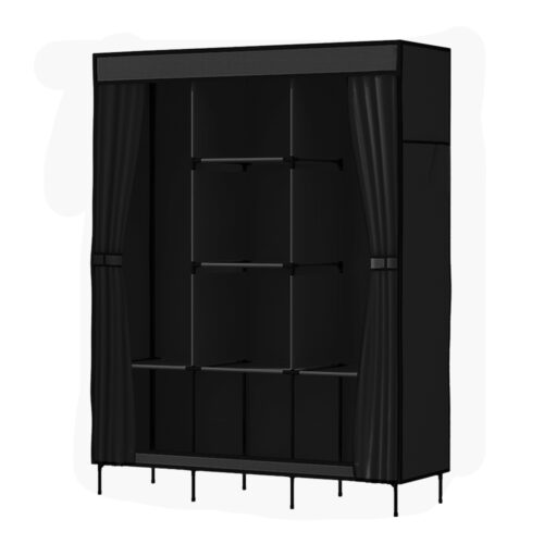 Artiss Large Portable Clothes Closet Wardrobe with Shelf Black - Image 3