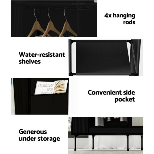 Artiss Large Portable Clothes Closet Wardrobe with Shelf Black - Image 7