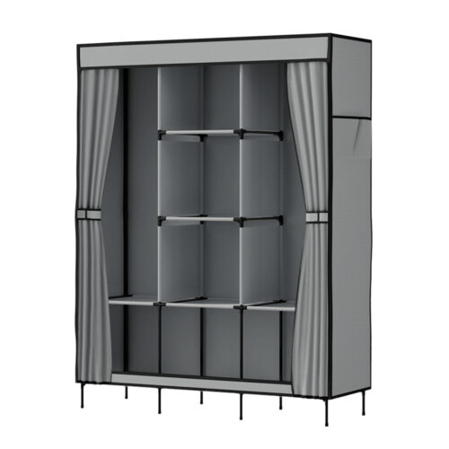 Artiss Large Portable Clothes Closet Wardrobe with Shelf Grey - Image 3