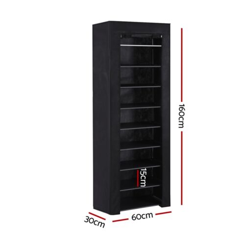 Artiss Shoe Rack Cabinet Removable Cover 10 tier Black - Image 4