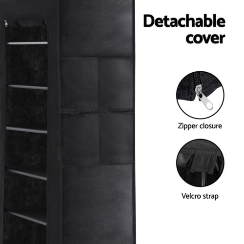 Artiss Shoe Rack Cabinet Removable Cover 10 tier Black - Image 8