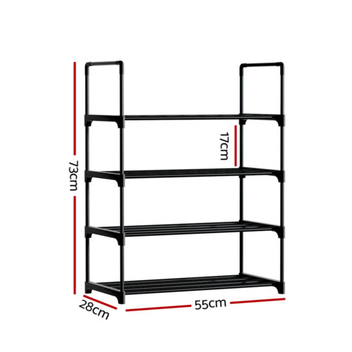 Artiss Shoe Rack Cabinet Stackable 4-tier 12 Pairs Black - Image 4