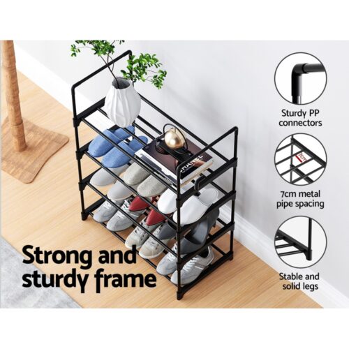 Artiss Shoe Rack Cabinet Stackable 4-tier 12 Pairs Black - Image 7