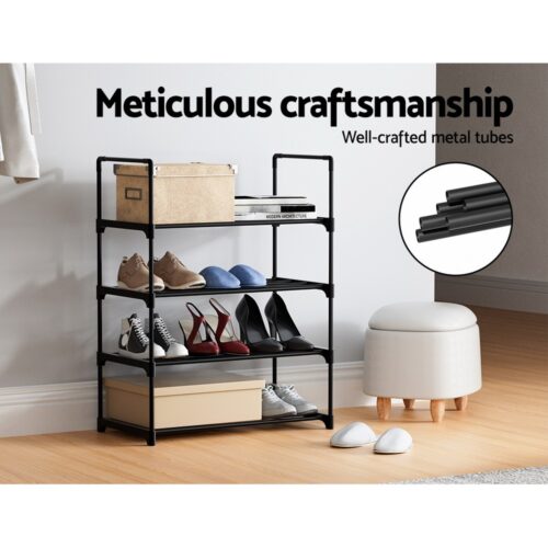 Artiss Shoe Rack Cabinet Stackable 4-tier 12 Pairs Black - Image 8