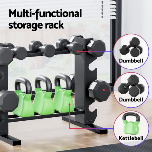 Everfit Dumbbells Rack Dumbbell Kettlebell Stand Home Gym Storage 200kg Capacity - Image 4