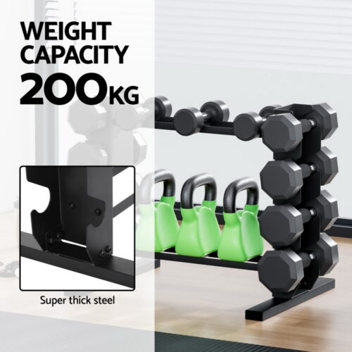 Everfit Dumbbells Rack Dumbbell Kettlebell Stand Home Gym Storage 200kg Capacity - Image 6