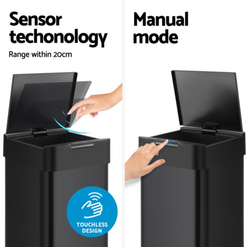 Devanti 50L Sensor Bin Motion Rubbish Bins Kitchen Automatic Trash Can Black - Image 4