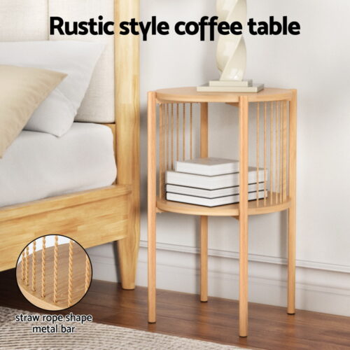 Artiss Coffee Table 2-Tier Round Wood - Image 4