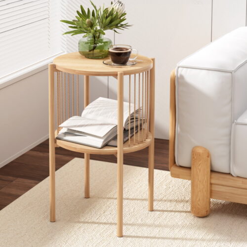 Artiss Coffee Table 2-Tier Round Wood - Image 8