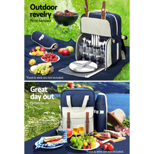 Alfresco 4 Person Picnic Basket Set Backpack Bag Insulated Blue - Image 5