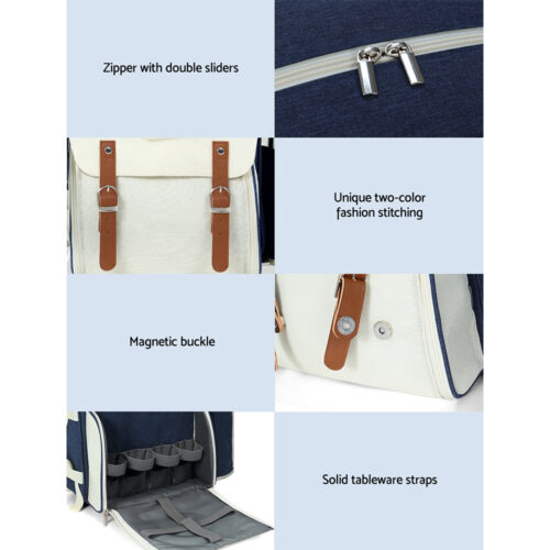 Alfresco 4 Person Picnic Basket Set Backpack Bag Insulated Blue - Image 6