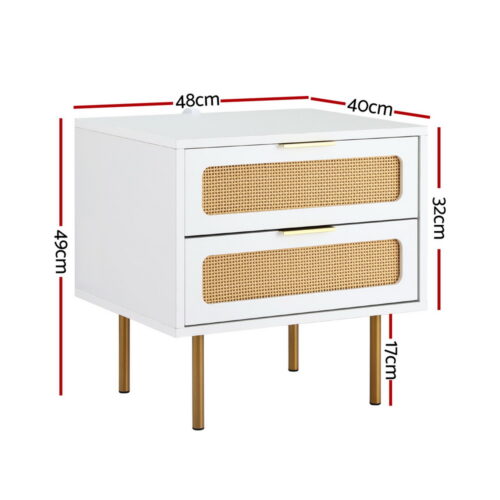 Artiss Rattan Bedside Table 2 Drawers Pine - Image 2