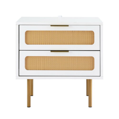 Artiss Rattan Bedside Table 2 Drawers Pine - Image 3