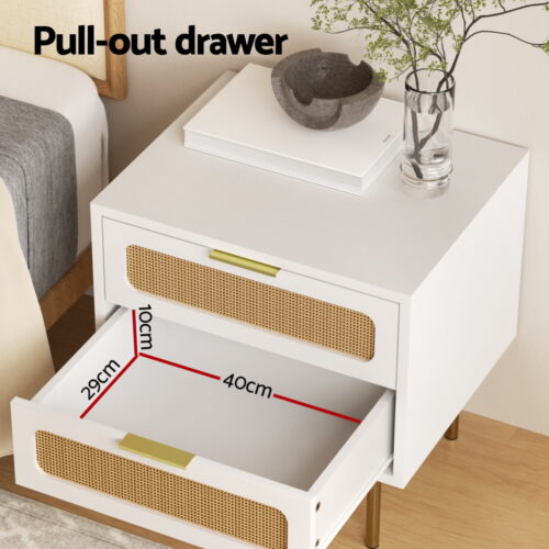 Artiss Rattan Bedside Table 2 Drawers Pine - Image 4