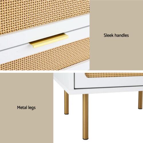 Artiss Rattan Bedside Table 2 Drawers Pine - Image 6