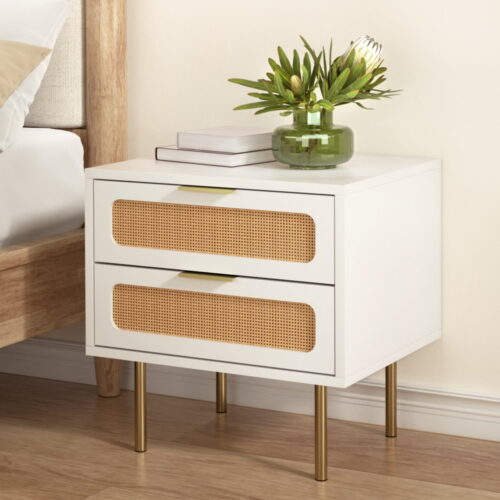 Artiss Rattan Bedside Table 2 Drawers Pine - Image 7
