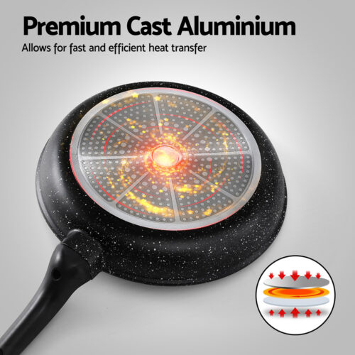 5-Star Chef Non Stick Frying Pan Cast Aluminium Steak Skillet BBQ Cookware 30cm - Image 4