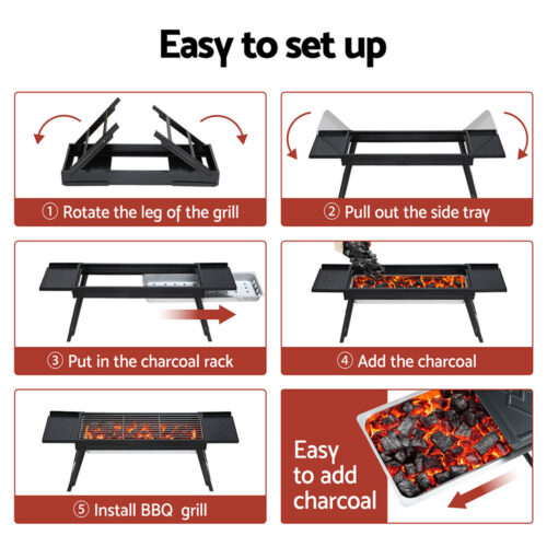 Grillz Charcoal BBQ Grill Smoker Portable Barbecue Outdoor Foldable Camping - Image 6